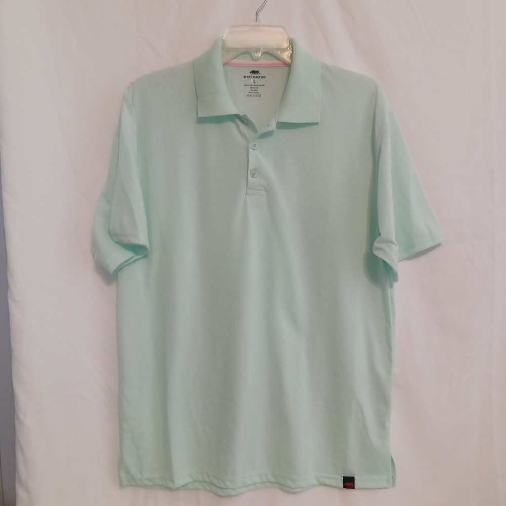 Red Rhino Polo Shirt Mens Large Mint Green Excellent Short Sleeve Cotton Blend